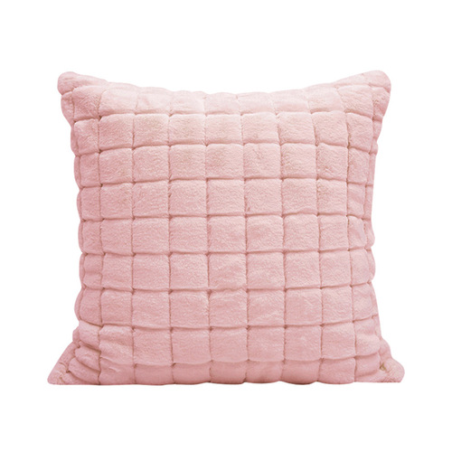 Cross-border Amazon ins style imitation rabbit fur pillow for living room sofa cushion solid color plaid plush pillow case wholesale