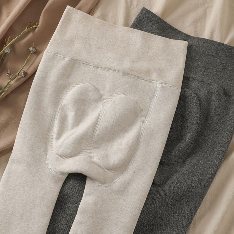 High waist Peach Hip fleece-lined thick cotton leggings women's 3D hip lifting outer wear autumn and winter gray pantyhose step-on pants