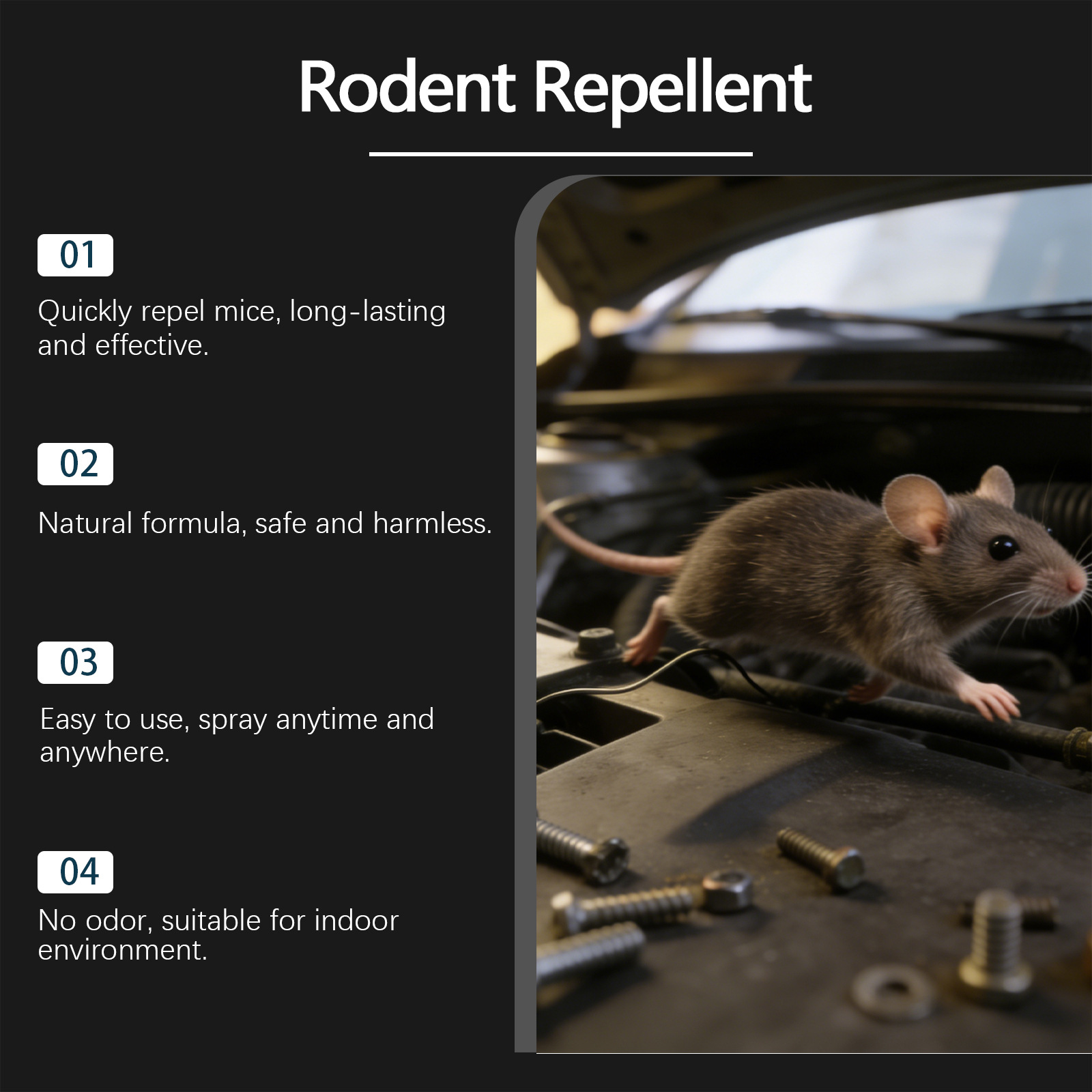 Hikmarion Engine Rat Repellent Spray for Car and Home Use, Safe and Non-Corrosive, Non-Irritating