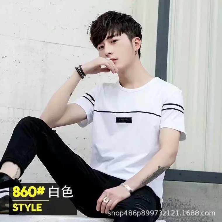 Verano hombres de comercio exterior Camiseta de manga corta moda juvenil camiseta delgada estudiante de estilo coreano ropa superior de los hombres de media manga