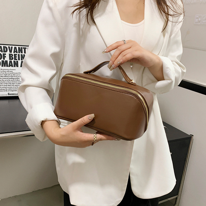 2024新款復古手提多功能大容量防水化妝包 簡約女收納洗漱包批發