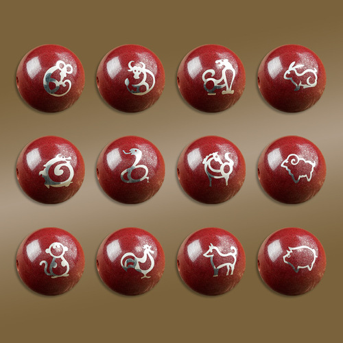 Original Cinnabar Double-Sided Silver-Inlaid Twelve Zodiac Bead Bracelet Accessories with Purple Gold Sand and Silver for Capricorn Year