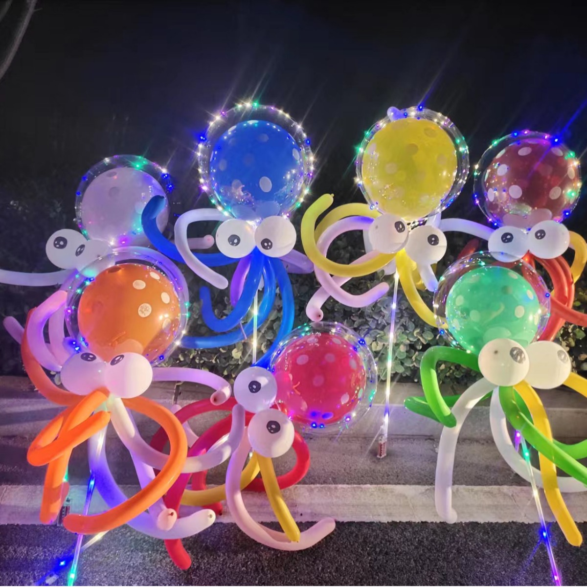 New octopus balloon flying saucer balloon octopus children's night market transparent wave ball stall luminous stall push