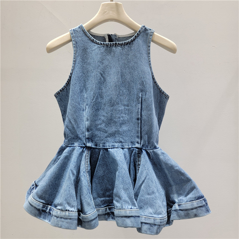 Unique Denim Top for Women 2026 New Style Unique Super Stylish Korean Style Age-Reducing Sleeveless Ruffle Skirt