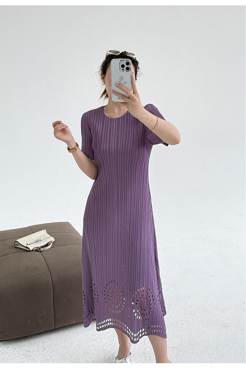 Váy maxi xếp ly đốt hoa tay ngắn phong cách Pháp — Màu xanh da trời chi tiết 12