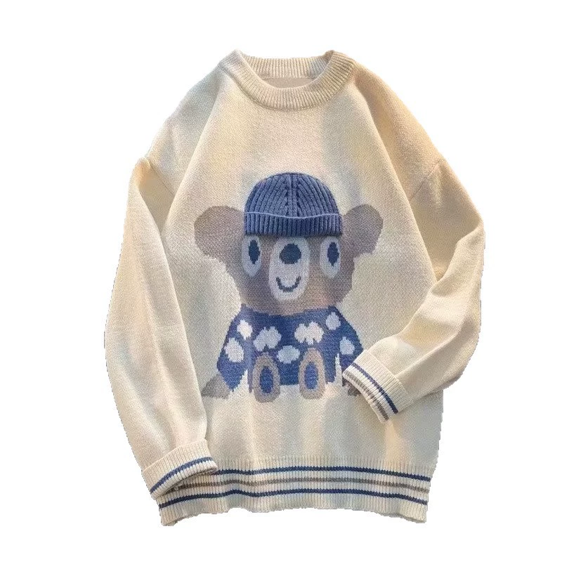 Demi-season knitted sweater unisex, cute bear/deer motif, sizes M–3XL (recommended body weight)