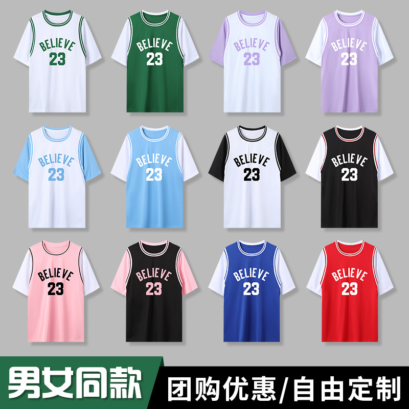Fake Two-Piece Basketball Uniform Women's Suit Custom Printed Jersey Summer Student Short-Sleeved Vest Game Training Team Uniform