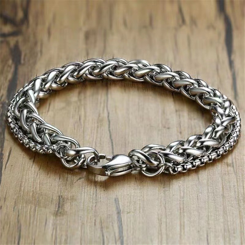 1 Piece Quantity Hip-Hop Geometric Titanium Steel Men's Bracelets Men's Chain Bracelets