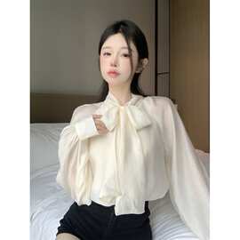 法式气质绑带蝴蝶结长袖衬衫女设计感小众别致衬衣上衣春春秋新款