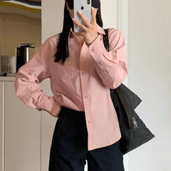 女秋日叠穿刚需老钱风显瘦翻领衬衫女简约女衬衣 2色 批发 0.28kg
