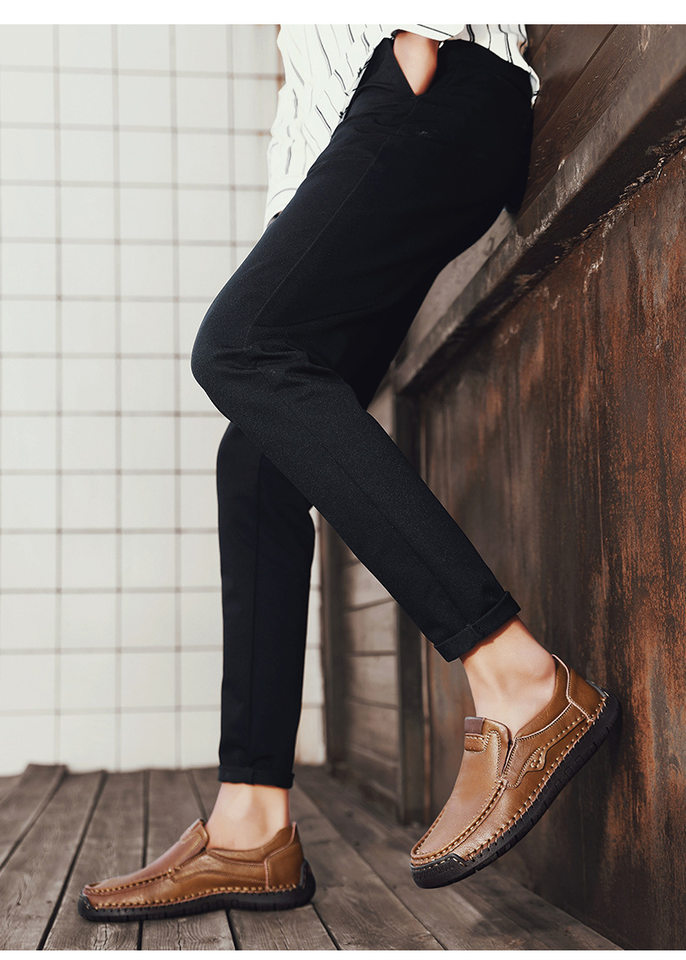 Giày lười nam da tổng hợp mũi tròn đế bằng, giày slip-on cỡ lớn may chỉ thủ công — 9918 Màu đen, 9918 nâu nhạt, 9918 nâu đậm chi tiết 13