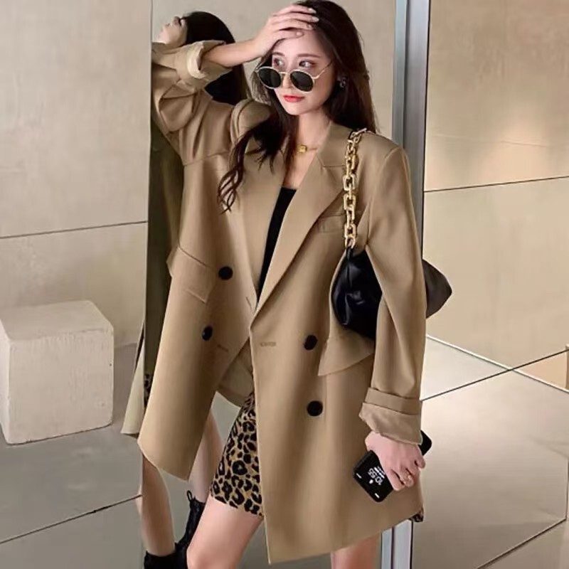 Khaki Suit Jacket for Women 2025 Spring & Fall New Korean Style Loose Design Casual Elegant Suit Top
