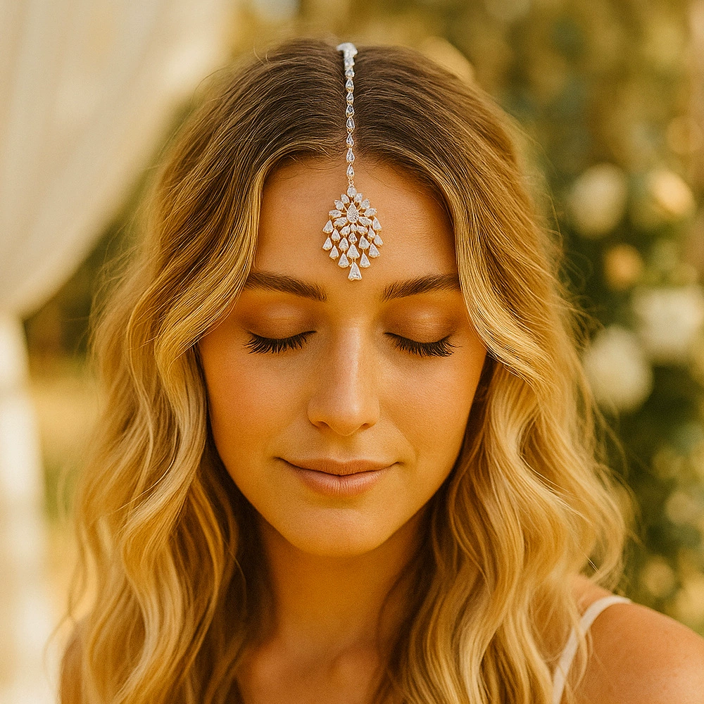 Популярная трансграничная цепочка для волос в форме капли воды, этнический стиль, традиционный индийский свадебный головной убор, подвеска для бровей, украшение на лоб, персонализированные сценические аксессуары