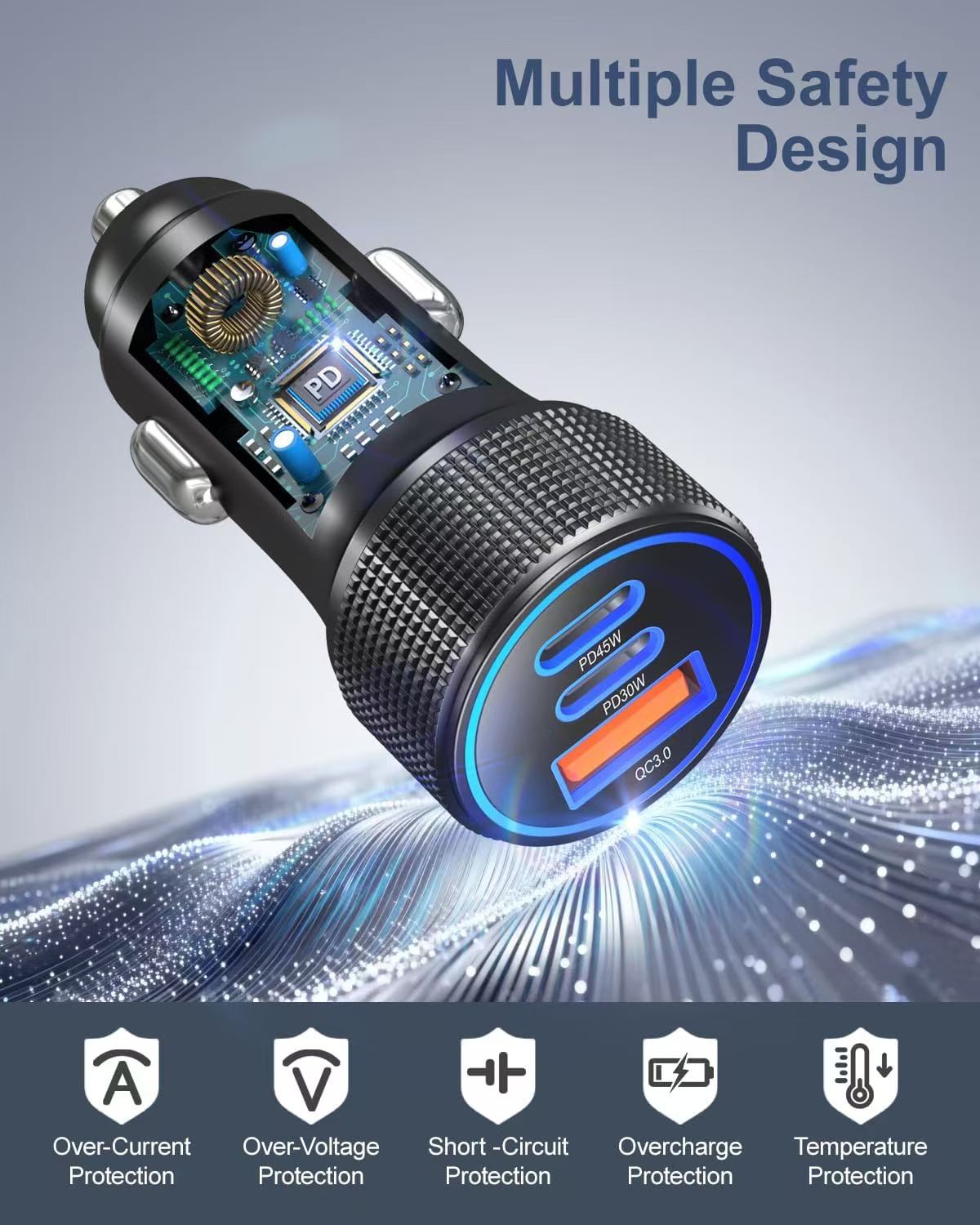 Cross-Border Popular Aluminum Alloy Car Charger A+C Super Fast Charging Qc3.0 Suitable for Apple Phones