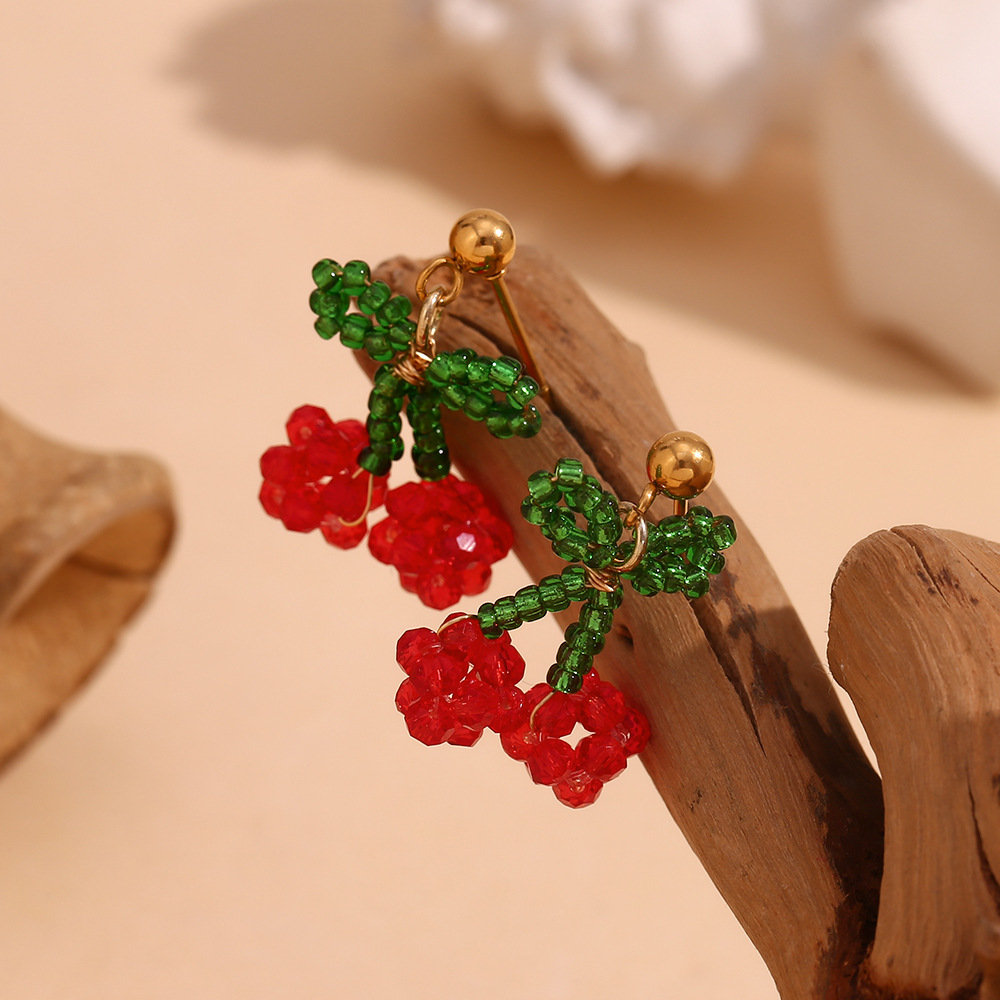 Bow Raspberry Colored Stainless Steel Stud Earrings