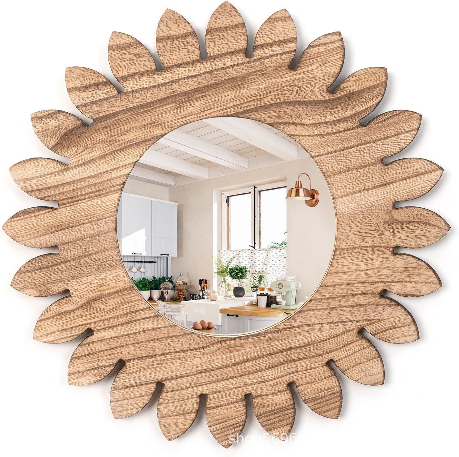 木质壁挂装饰镜 创意圆形镜拍照道具 洗手间洗漱台化妆镜民宿浴