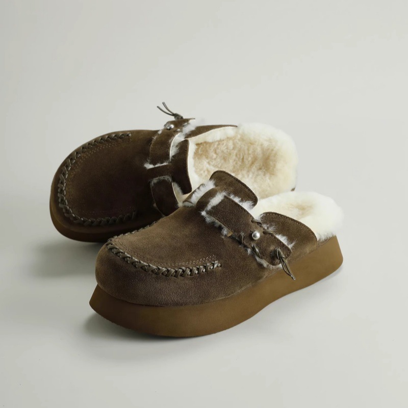 Bread Tree 24 Years New Retro Adjustable Two-Wearing Boken Mao Mao Mao Tops All-Match Pedal Women's Leather Baotou