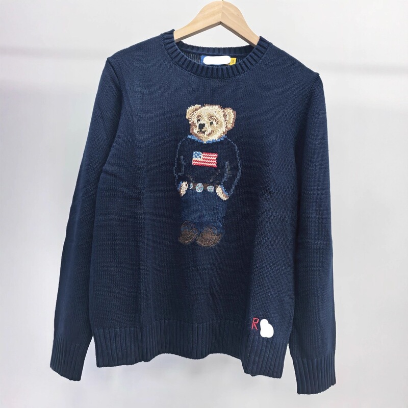 Cross-Border High-Quality Qr Code Scannable R-L Pure Cotton Heavy-Duty Cartoon Bear Autumn and Winter Sweater for Women, 2025 New Model