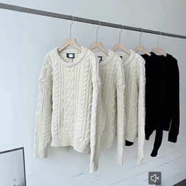 现韩国小众设计师麻花毛衣韩系女装fever博主同款套头羊毛毛衣女