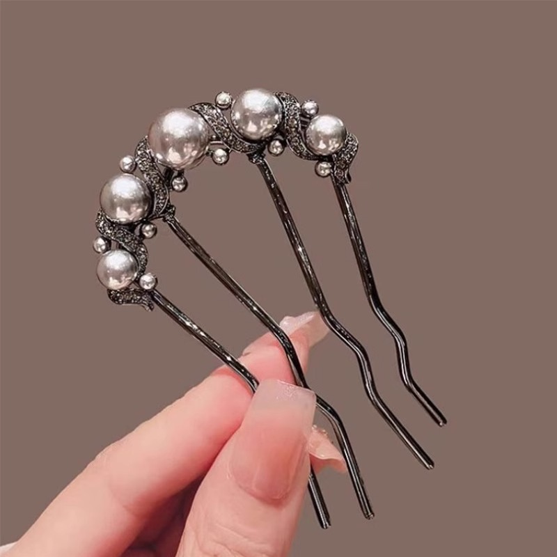 Perla en forma de U pinzas de cabello de alta sensibilidad pinzas de cabello estilo antiguo nuevo estilo chino pin enchufe de cabello bola cabeza artefacto joyas de cabeza