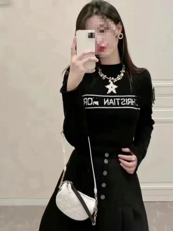 French-Style Knitted Long-Sleeve Sweater for Women, 2025 New Spring, Autumn, and Winter Stylish Jacquard Letter Short Slim-Fit Base Shirt
