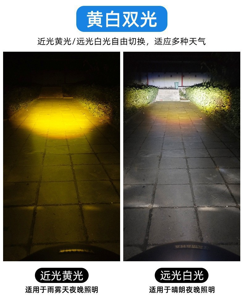 Cross-Border Hot-Selling Led Motorcycle Headlight Fisheye Light Small Steel Cannon P15D H6 Dual-Color Yellow and White Electric Vehicle Front Headlight