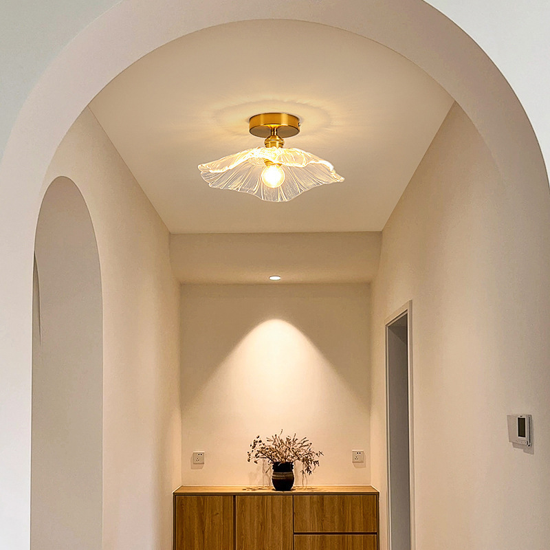 过道玄关轻奢网红过道灯走廊灯复古荷叶吸顶灯玄关灯网红小吸顶灯