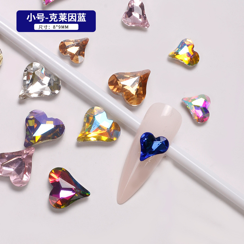 Explosiones japonesas en línea manicuría amor cristal color fantasía perforación de corazón de corazón de corazón gran taladro de cabeza de joyas de braza de la novia