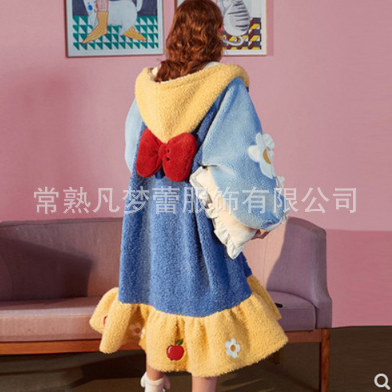 Pijamas de Franela con Estampado de Animales para Otoño e Invierno, Bata de Baño Cómoda de Algodón y Terciopelo, Camisón Grueso para el Hogar, Camisón Cómodo de Algodón y Terciopelo