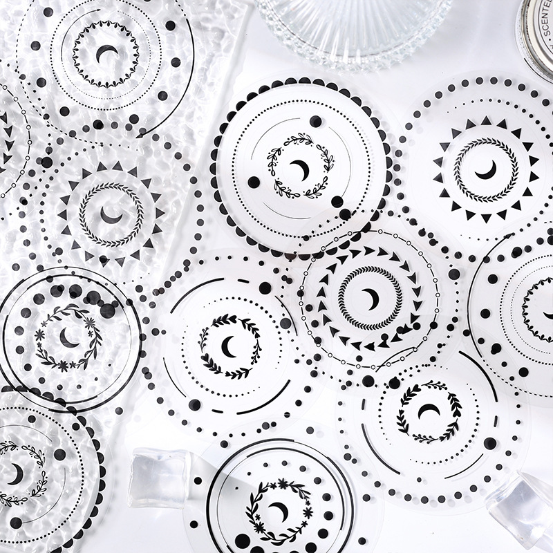 Anillo negro transparente pegatinas impermeables para mascotas diy diario de mano pegatinas decorativas transfronterizas en blanco y negro pegatinas de anillo