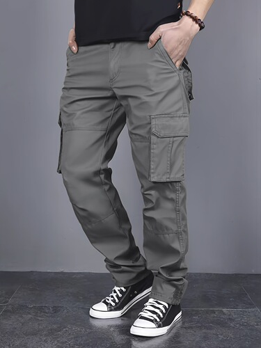 Men's Classic Solid Color Straight Leg Pants with Multiple