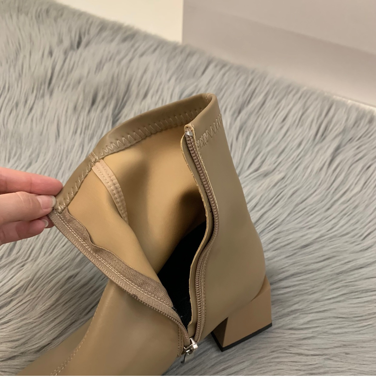 ShoeVault High Heel White Martin Short French Style Ankle Spring Summer Fleece-Lined New Slim Women's Boots_vogvips.com