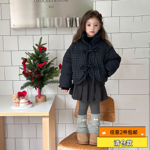 [Clearance Item] Children's Short Cotton Coat for Girls, Korean Style, Thickened and Warm, with Wool Plaid Cotton Jacket
