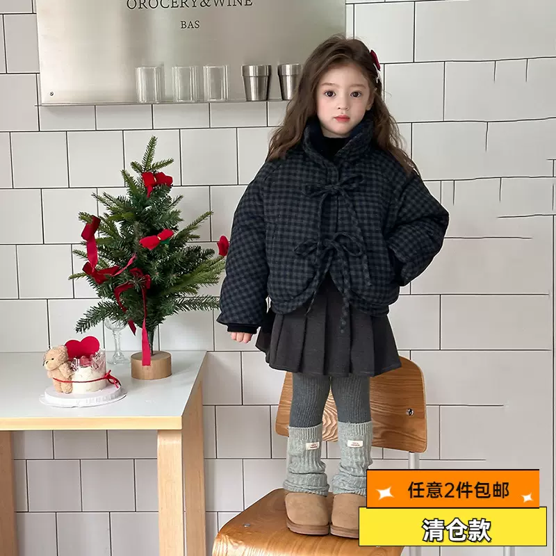 【清仓款】儿童短款棉衣女童韩版加厚保暖含羊毛呢格子棉服外套