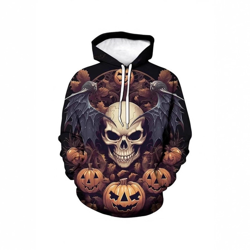 Cross-Border Southeast Asia Retro 3D Skull Pumpkin Pattern Hoodie Men's Easiest for Match New Hooded Sweatshirts Pullover
