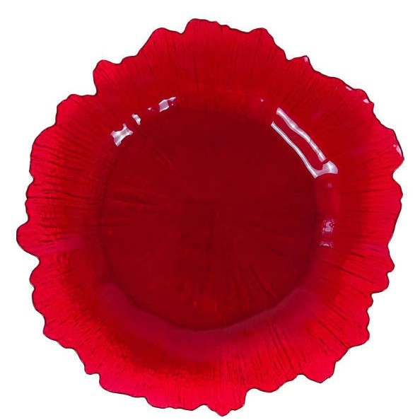 Nuevo diseño de decoración de mesa de boda plástico transparente cargador de borde irregular placa de melamina transparente redonda