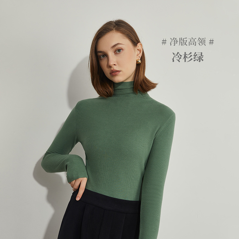Camisa de fondo de terciopelo alemán otoño e invierno nuevo estilo ácido hialurónico belleza de la piel camisa de fondo de cuello alto sin costuras lijado tira vertical camiseta de manga larga mujer image 17