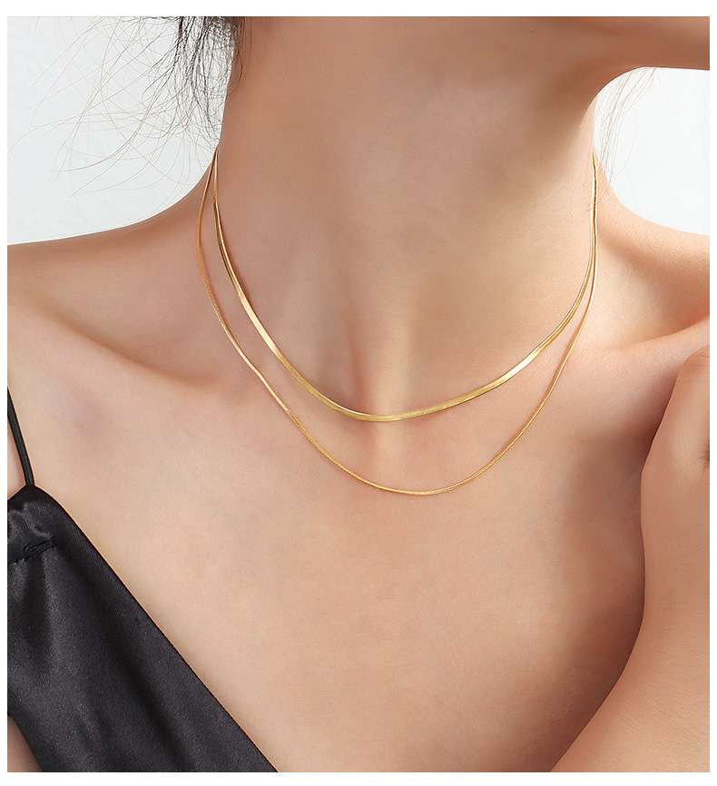 Wedding, Travel Occasion Retro Style Double Layer Snake Bone Chain Necklace Titanium Steel Jewelry