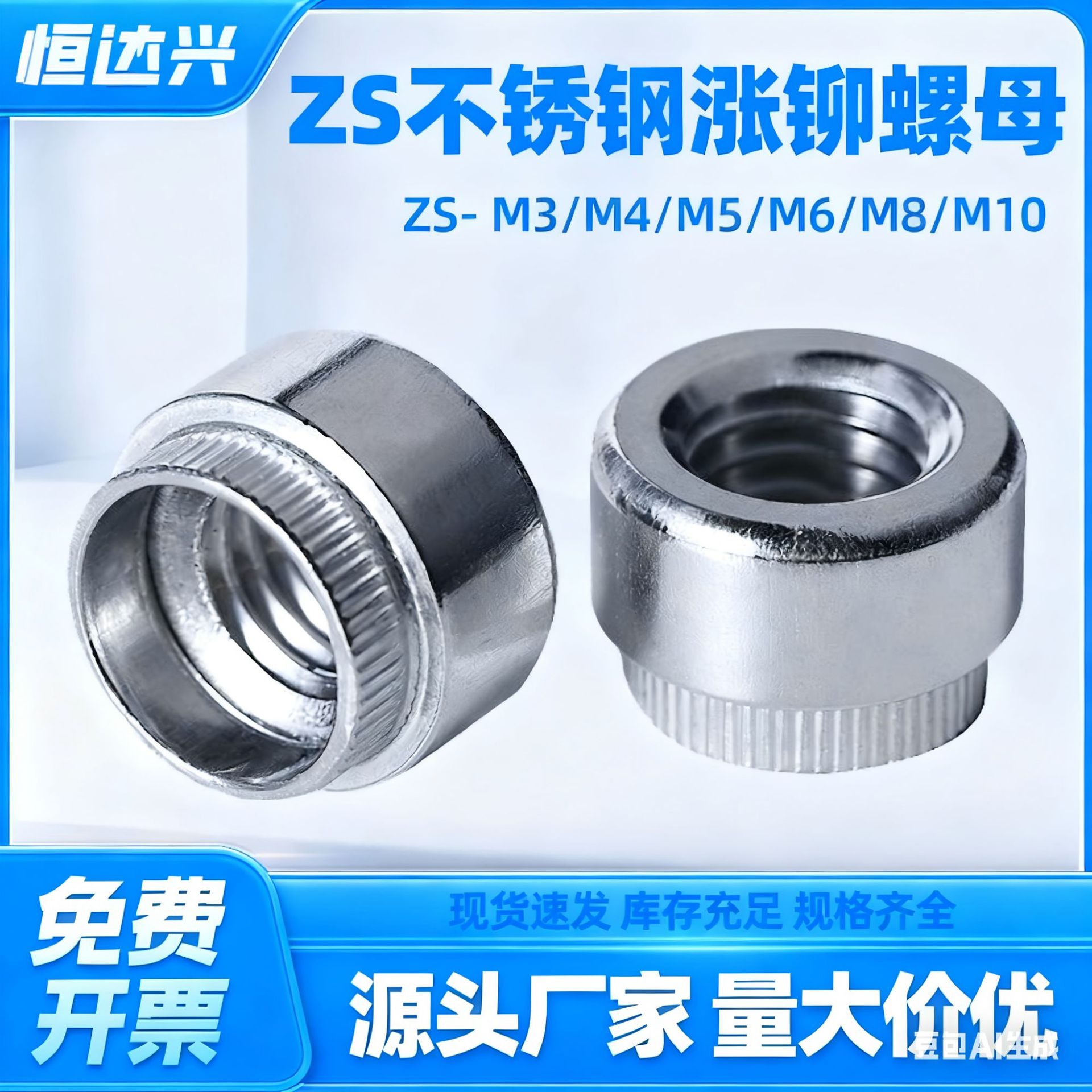 厂家直销304不锈钢涨铆螺母ZS-M3M4M5M6M8M10圆形滚花竖纹涨铆