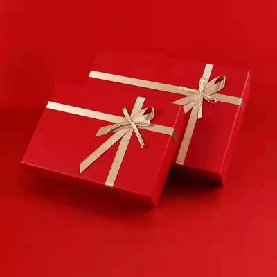 礼物包装盒精美红色礼盒伴手礼蝴蝶结盖礼品父亲节情人节空盒子