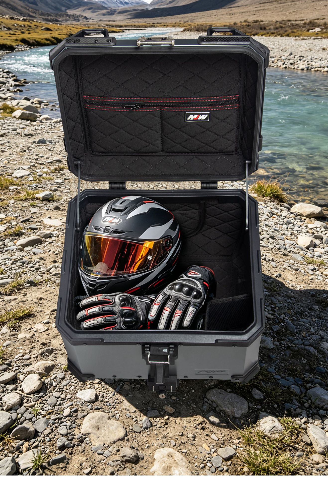 Mjw Embossed Anodized Titanium Bm Lock 45L55L Quick-Release Motorcycle Aluminum Alloy Tail Box Waterproof Trunk Storage Box