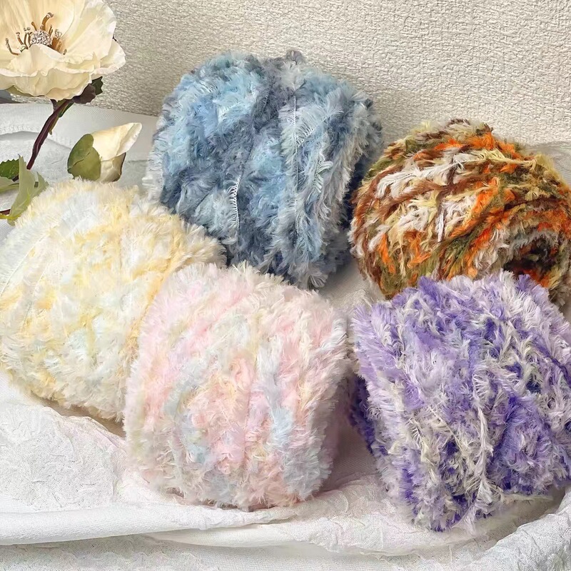 Duan dyed feather thread teddy roll wool ball hand-woven scarf doll diy color fancy long wool wool thread