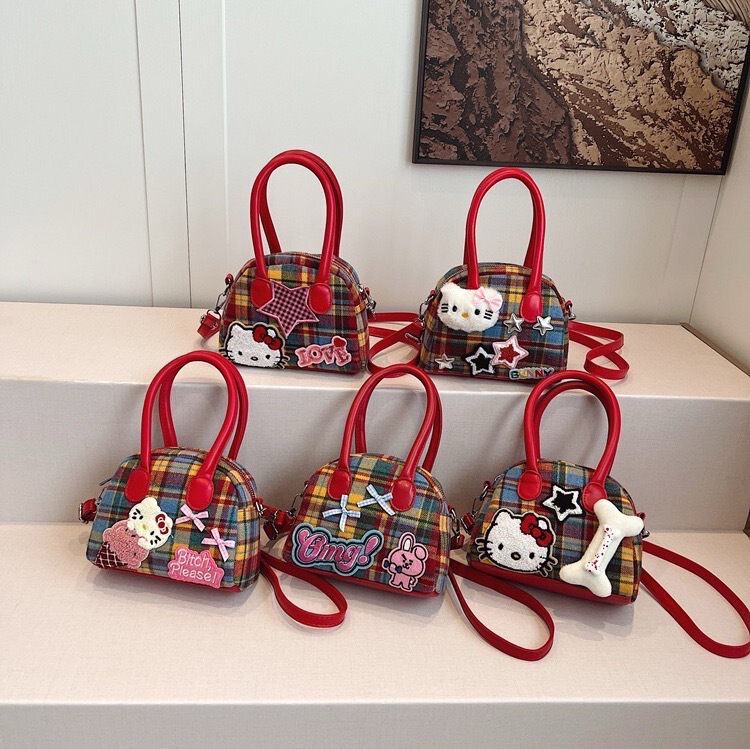 Korean Style Ins Fine Plaid Cute Kitty Bow Star Fashionable Portable Crossbody Bag Women's Y2K Backpack