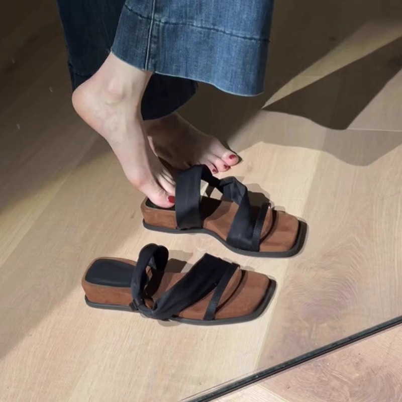 シープスキンバージョン〜女性用厚底スクエアトゥワンストラップサンダル、スカートに合わせて着用できるエレガントなサンダル、快適な2WAYスリッパ|undefined