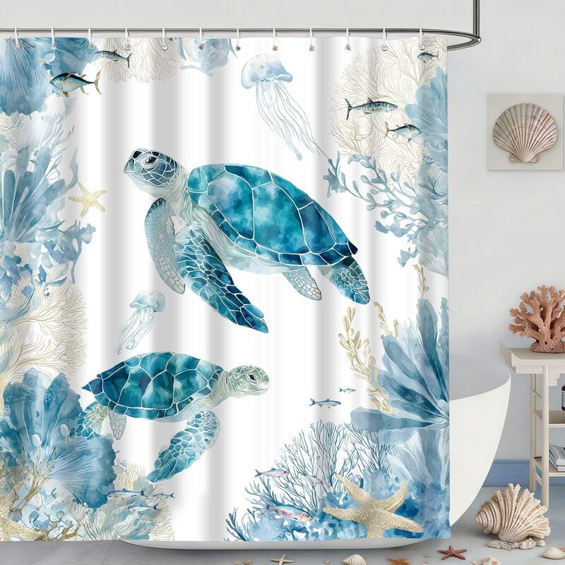 Tytyuu Sea Turtle Shower Curtain Blue Ocean Beach Coastal Shower Curtain Bathroom Nautical Waterproof Fabric Bathroom Decor Tytyuu Sea Turtle Shower Curtain Blue Ocean Beach Coastal Shower Curtain Bathroom Nautical Waterproof Fabric Bathroom Decor