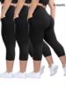 【Plus Size】pocket High Waist Capris Leggings Casual Comfy|ru