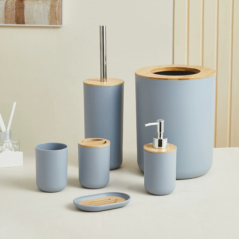 Yufei Home Simple estilo nórdico de bambú y madera cubierta de baño kit de lavado de baño de seis piezas de copa de cepillo de dientes de alto valor