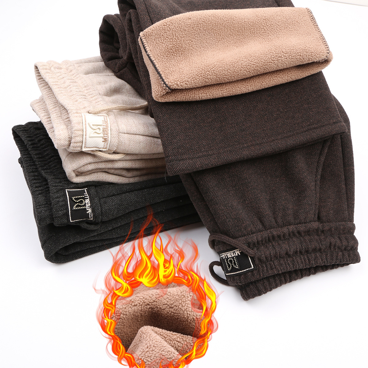 新款冬季大码休闲羊绒毛呢微喇裤加绒加厚中老年高腰显瘦妈妈女裤