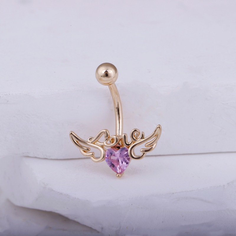 Angel Wings LOVE Letters Belly Button Ring Gold with White CZ Cubic Zirconia Navel Piercing Jewelry Wholesale detail image 8