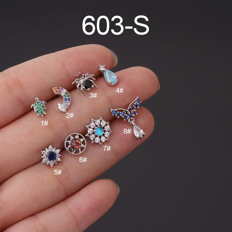 Korean version new colored zircon fine needle stainless steel screw twist ball bone fashion trendy ear nail_voghion.com
